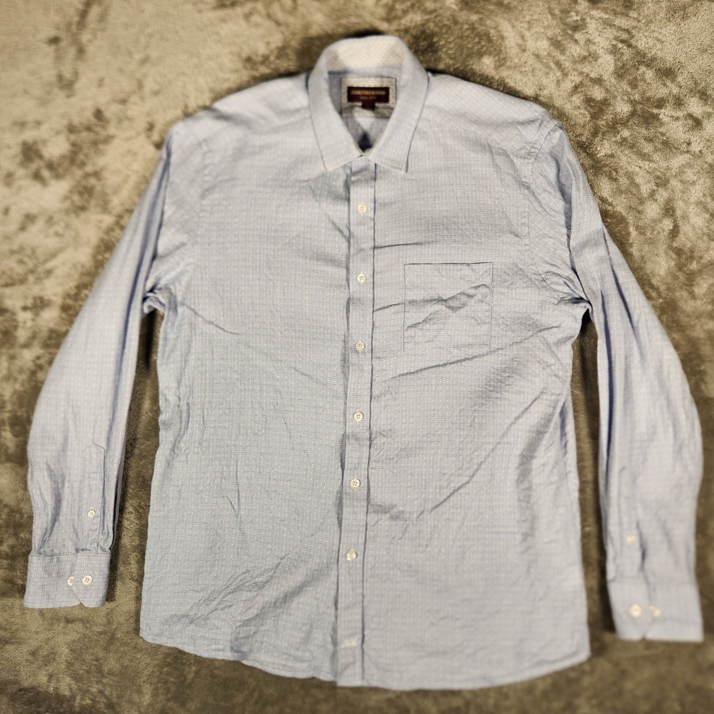 Johnston & Murphy Button Down Shirt Mens Large Light Blue Geometric Cotton‎